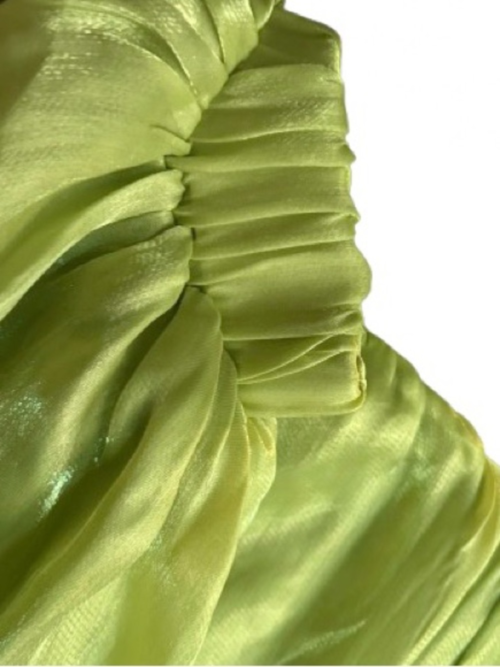 Oversized Mini Dress AKIRA Off-Shoulder Shiny Green Puffy Sleeved Large XL - Picture 6 of 13